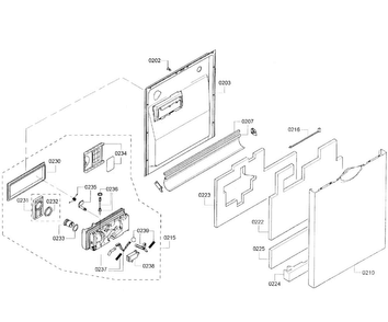 Door Assy Diagram and Parts List for SHE43R56UC 64 Bosch Dishwasher