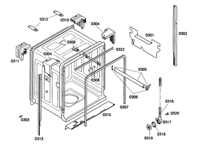 Cabinet Diagram and Parts List for SHE42L12UC 53 Bosch Dishwasher