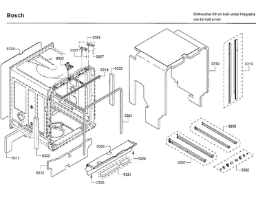 Frame Diagram and Parts List for SHXN8U55UC 09 Bosch Dishwasher