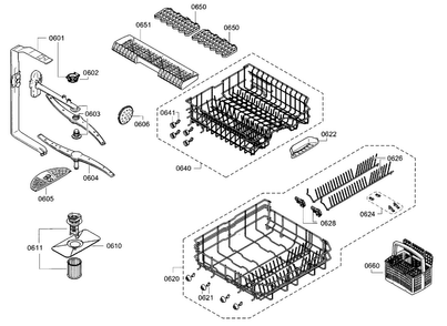 Rack Diagram and Parts List for SGE63E15UC 98 Bosch Dishwasher