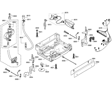 Base Assy Diagram and Parts List for SGE63E05UC 25 Bosch Dishwasher