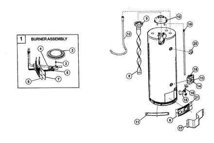Water Heater Diagram and Parts List for 153336360  Kenmore Water Heater