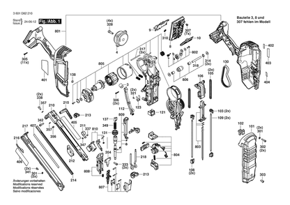 Figure 1 Diagram and Parts List for 3601D82210 GNH18V-15MAN Bosch Nailer