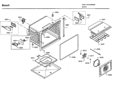 Cavity 1 Diagram and Parts List for HBLP651RUC 02 Bosch Wall Oven