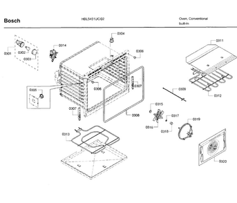 Cavity Diagram and Parts List for HBL5451UC 02 Bosch Wall Oven