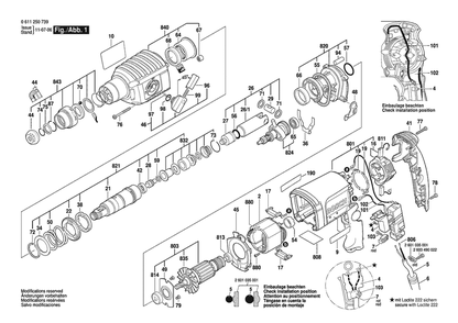 Section 1 Diagram and Parts List for GBH2-22RE 0611250739 Bosch Hammer Drill