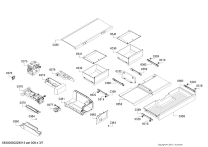 Ice Maker And Drawer Parts Diagram and Parts List for B36CD50SNS 01 Bosch Refrigerator