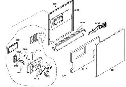 Door Assy Diagram and Parts List for SHE42L16UC 22 Bosch Dishwasher