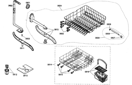 Basket Assy Diagram and Parts List for SHE44C07UC 22 Bosch Dishwasher