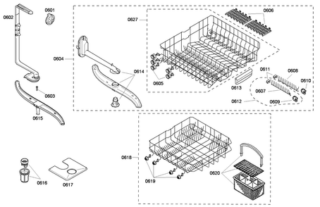 Racks Assy Diagram and Parts List for SHE45C02UC 50 Bosch Dishwasher