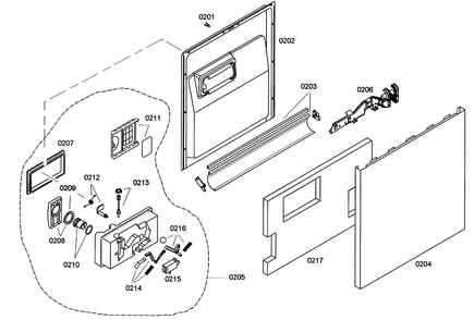 Door Assy Diagram and Parts List for SHE43C02UC 38 Bosch Dishwasher