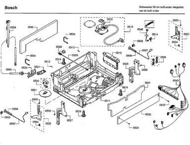Base Diagram and Parts List for SHP68T55UC 09 Bosch Dishwasher
