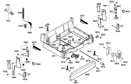 Base Assy Diagram and Parts List for SHE44C07UC 22 Bosch Dishwasher