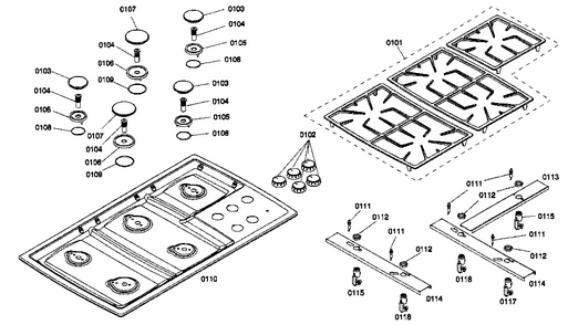 Grille Assy Diagram and Parts List for NGP942UC 01 Bosch Cooktop