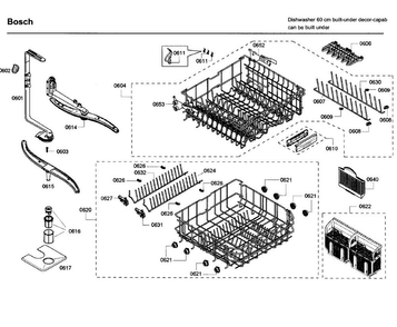 Rack Diagram and Parts List for SHE65P05UC 59 Bosch Dishwasher