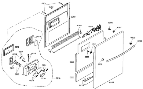 Door Parts Diagram and Parts List for SHX33M06UC 46 Bosch Dishwasher