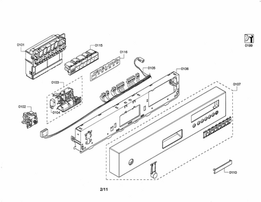 Fascia Panel/control Module Diagram and Parts List for S35KMK35UC 64 Bosch Dishwasher