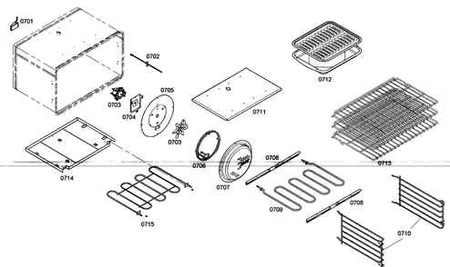 Oven Cabinet Diagram and Parts List for PRD364ELHC02  Thermador Range