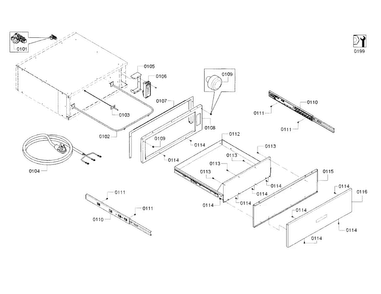Drawer Assy Diagram and Parts List for HWD5751UC 01 Bosch Warming Drawer