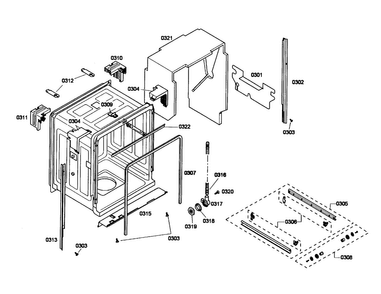 Tub Diagram and Parts List for SHE43F15UC 60 Bosch Dishwasher