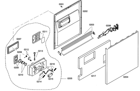 Door Assy Diagram and Parts List for SHE42L12UC 40 Bosch Dishwasher