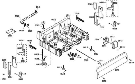 Base Assy Diagram and Parts List for SHE43M06UC 52 Bosch Dishwasher