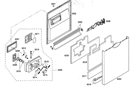 Door Assy Diagram and Parts List for SHE55P06UC 53 Bosch Dishwasher