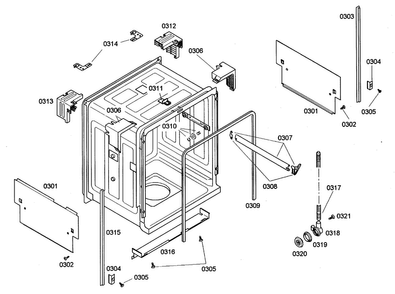 Cabinet Diagram and Parts List for SHE44C05UC 20 Bosch Dishwasher