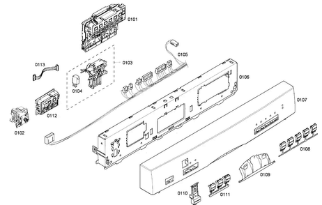 Front Panel Diagram and Parts List for SHE55P06UC 53 Bosch Dishwasher