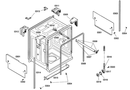 Cabinet Diagram and Parts List for SHE43C02UC 37 Bosch Dishwasher