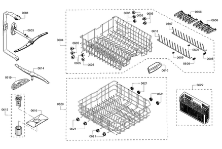 Rack Diagram and Parts List for SHP53T55UC 07 Bosch Dishwasher