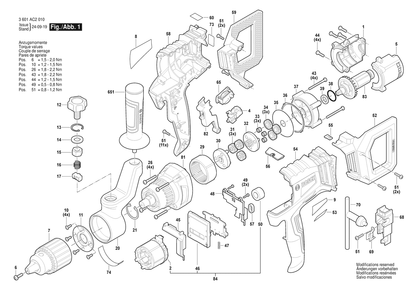 Figure 2 Diagram and Parts List for 3601AC2010 GRW18V-120 Bosch Cement Mixer