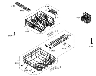 Rack Diagram and Parts List for SGV68U53UC A5 Bosch Dishwasher