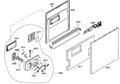 Door Assy Diagram and Parts List for SHE42L12UC 22 Bosch Dishwasher