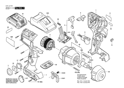 Section 1 Diagram and Parts List for 3601JL9000  Bosch Wrench