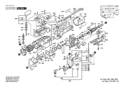 Section 1 Diagram and Parts List for GST85PB 0601587142 Bosch Jig Saw