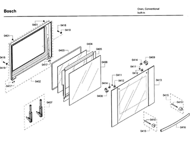 Door 1 Diagram and Parts List for HBL5650UC 09 Bosch Wall Oven