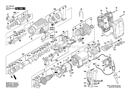 Page 1 Diagram and Parts List for 11255VSR 3611B55539 Bosch Hammer Drill
