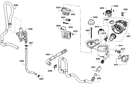 Pump Assy Diagram and Parts List for SHE4AP06UC 03 Bosch Dishwasher