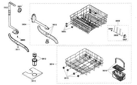 Basket Assy Diagram and Parts List for SHX33A05UC 21 Bosch Dishwasher