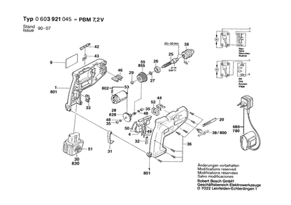 Section 1 Diagram and Parts List for 0603921045  Bosch Cordless Drill