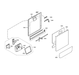 Door Assy Diagram and Parts List for SGE63E06UC 74 Bosch Dishwasher