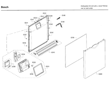 Door Diagram and Parts List for SHE3AR75UC 22 Bosch Dishwasher