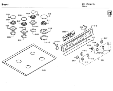 Top Assembly Diagram and Parts List for HDI7282U 09 Bosch Range