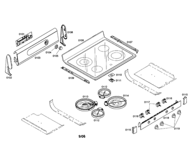 Cooktop Diagram and Parts List for HES5022U 01 Bosch Range
