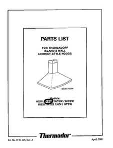 Cover Diagram and Parts List for HSW  Thermador Range Hood
