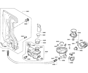 Pump Assy Diagram and Parts List for SGE63E15UC 01 Bosch Dishwasher