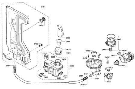 Pump Assy Diagram and Parts List for SHE9PT55UC 01 Bosch Dishwasher