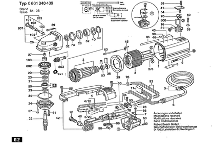 Section 1 Diagram and Parts List for 13404 0601340439 Bosch Angle Grinder
