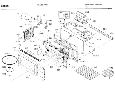 Main Asy 1 Diagram and Parts List for HMV8053U 01 Bosch Microwave